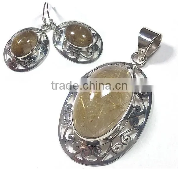 Rutilated Quartz Jewelry 925 Sterling Silver Jewelry Wholesale Indian Gemstone Jewelry Fashion Jewelry