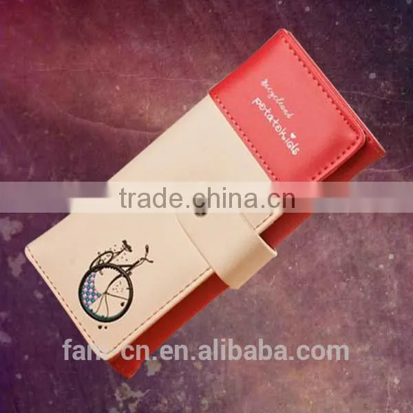 2015 Hot Selling Handmade Leather Wallets With Bicycle Printing Design for Woman photo-3