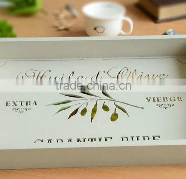 Handmade White Color Engraved Wooden Tray,wooden Plate photo-2