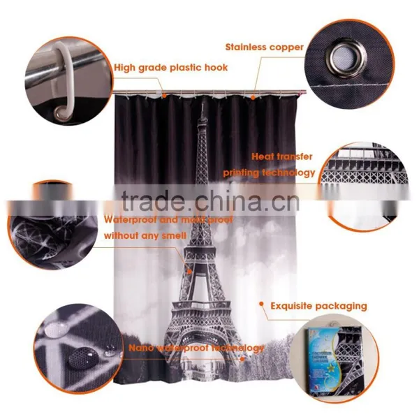 Paris Eifel Tower Bathroom Shower Curtain With Ring Hook photo-5