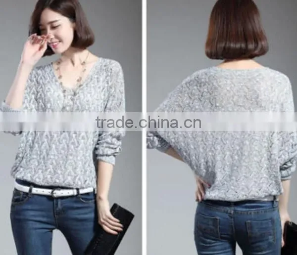 Wool Knitted Sweater for Women,colorful Beaded Neck Pullover for Lady's Wear photo-2