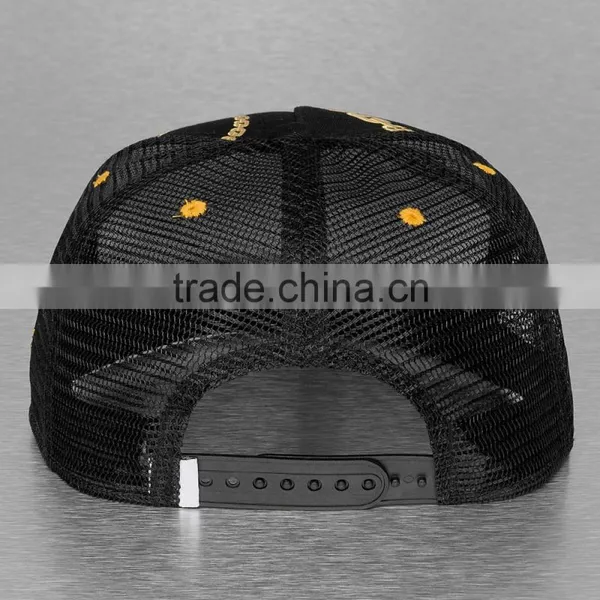 5 Panel Flat Brim Custom Black Printed Trucker Hat Mesh photo-2