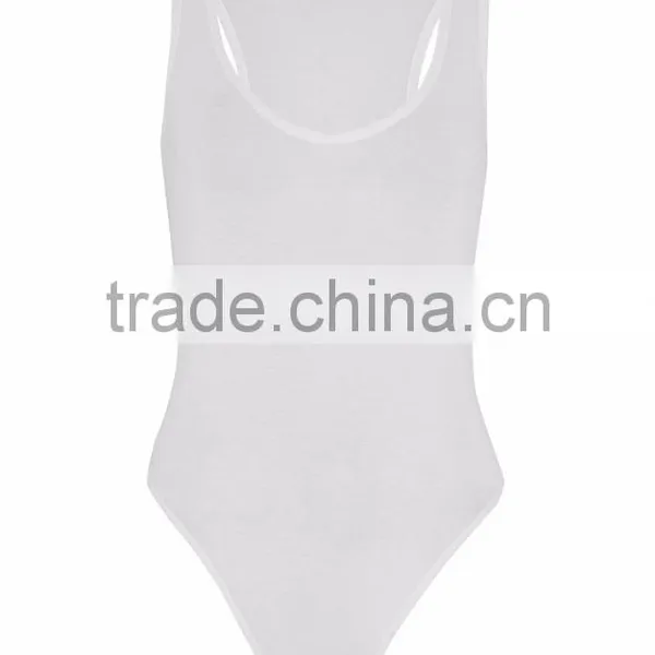100 Cotton Customizable Plain White One Piece Scoop Neck Basic Racer Back Bodysuit photo-6