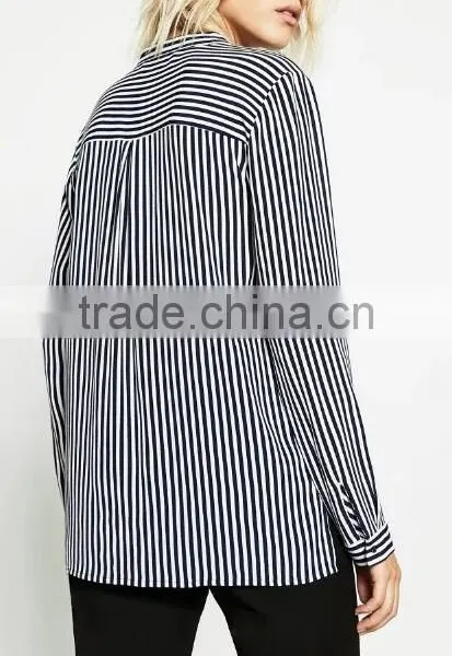 Runwaylover EY2352B 2017 Ladies Fashion Deep V-Neck Stripe Blouse photo-4