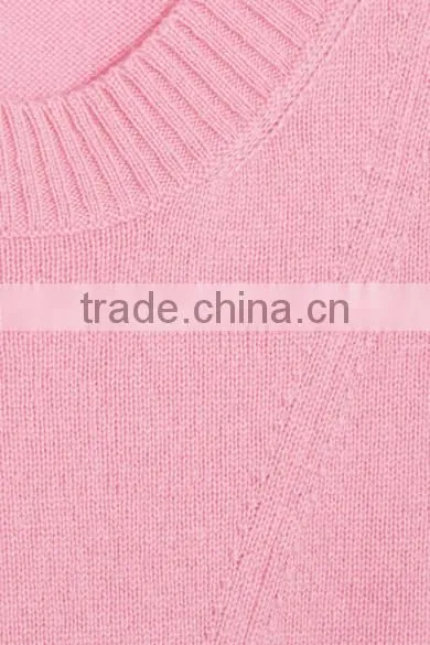 Crew Necked Pink Colored Asymmetrical Hem 100% Cashmere Sweater Women photo-5