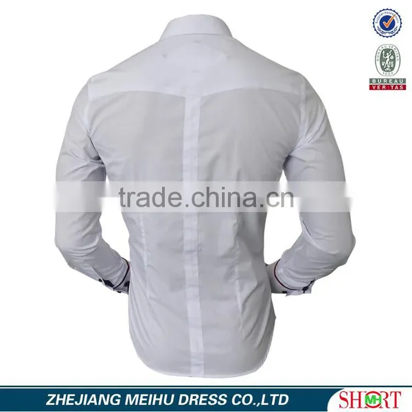 2017 Men's White Dress Formal Shirts With Contrast Color on Collar and Cuff photo-3