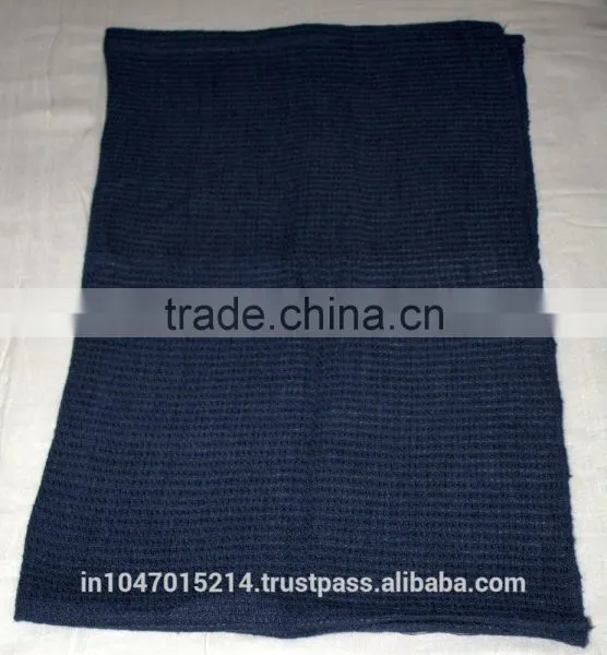 Hand Woven Organic Linen Dark Blue Waffle Towel photo-2