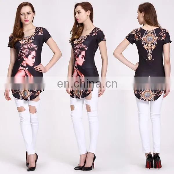 160g Qmilch Fabric Black Small Beauty Pattern Short Sleeve Women Fashion Shirt Tops photo-2
