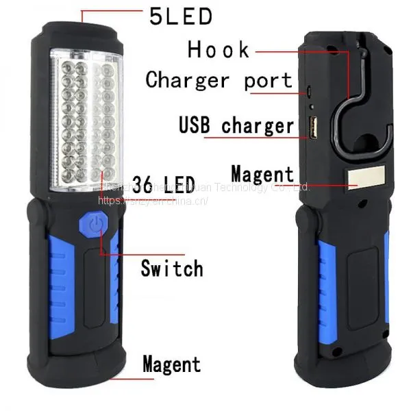 Portable Light 36 + 5 LED Flashlight USB Charging Work Light Magnetic + HOOK + Mobile Power for Can Help Phone Charge photo-5