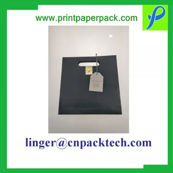 Black Custom Printing Pouch Paper Bag With Spot UV and Hanger Tag photo-3