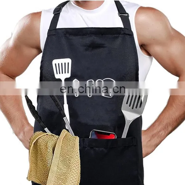Wholesale Custom Made Logo Printing Adjustable Polyester Durable Kitchen Apron For Cook With Pockets and Hats photo-2