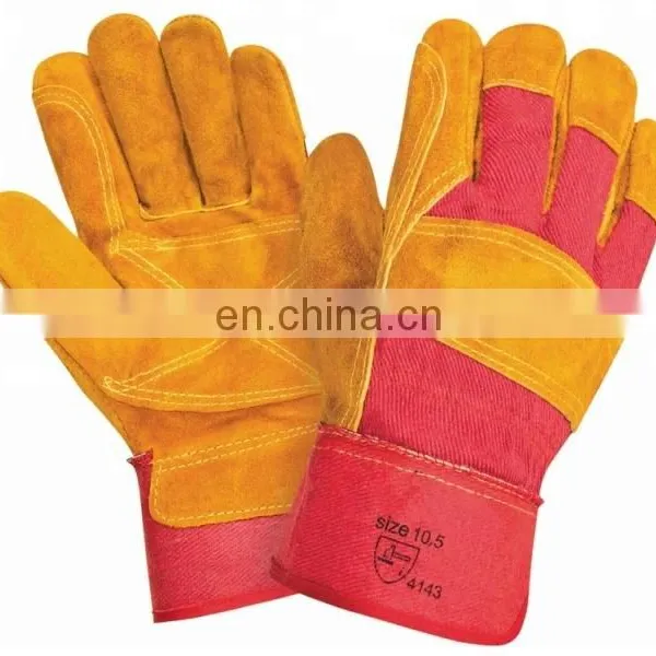 White Cotton Back Full Palm Working Leather Gloves photo-3