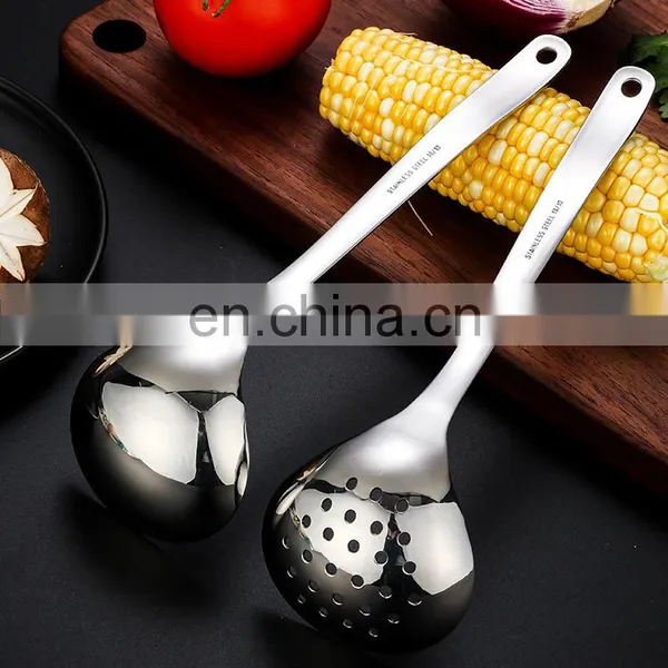 7 Inch Long Handle Stainless Steel Hanging Hot Pot Scoop Kitchen Cooking Spoon Soup Ladle Colander Spoon photo-5