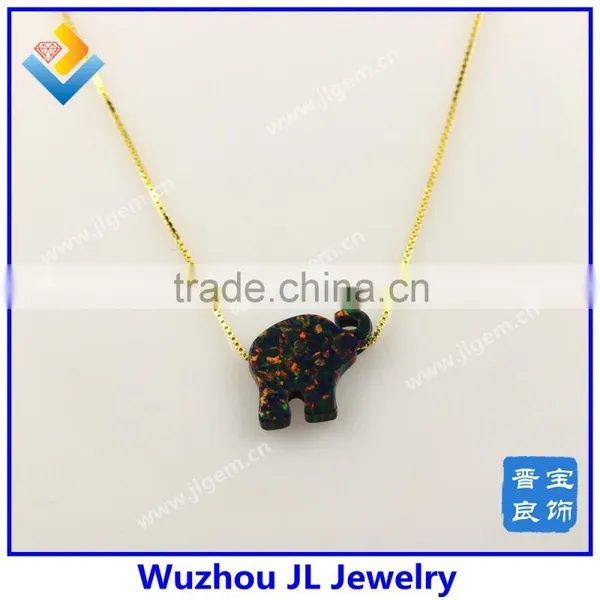 12*14mm Synthetic Elephant Opal Gems Pendant Gold Necklace For Wedding Dresses photo-4