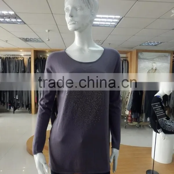 Women Crew Neck Long Sleeve With Hotfix on Front 2016 Fall/winter Pullover Sweater