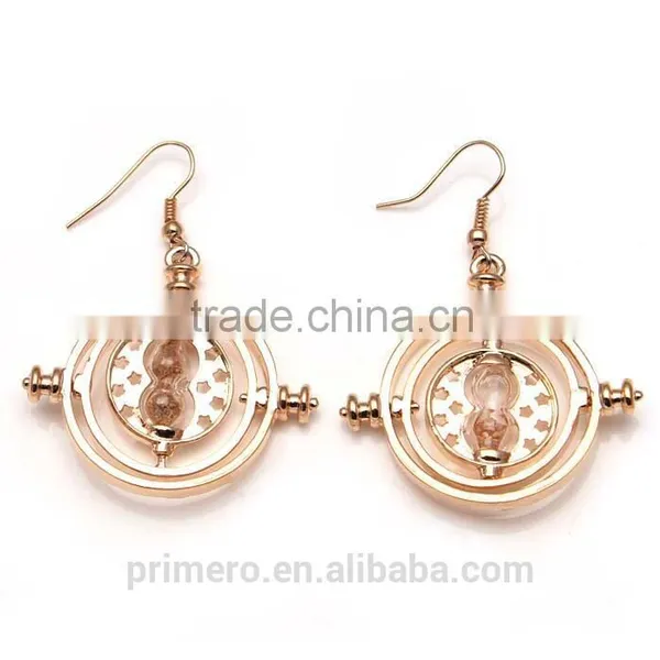 Hot Sale Drop 18K Gold Plating Time Turner Design Hourglass Dangle Earrings photo-4