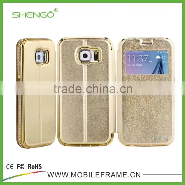 Leather Case/CZ Stone Frame With Leather Case For Samsung S6 photo-4