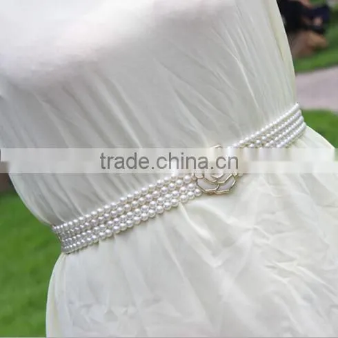 Lady's Easy Matching Waist Chain 4 Layers Pearl Waist Chain With White Enamel Flower