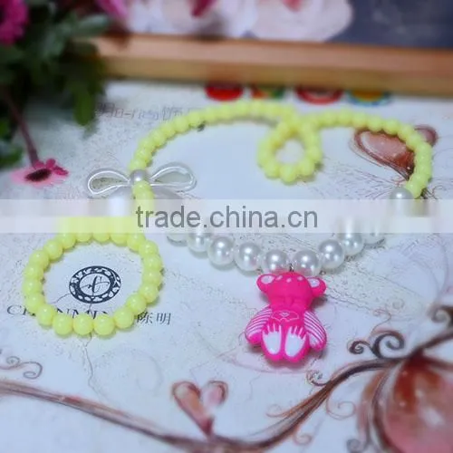 2014 Colorful Fashion Bear Pendant Pearl Necklace Designs