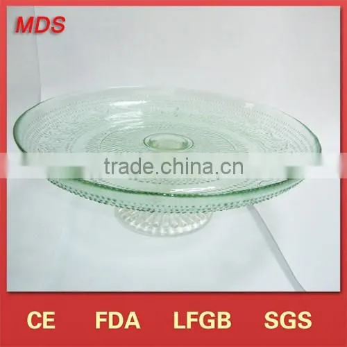 Green Glass Cake Plate With White Stand photo-2