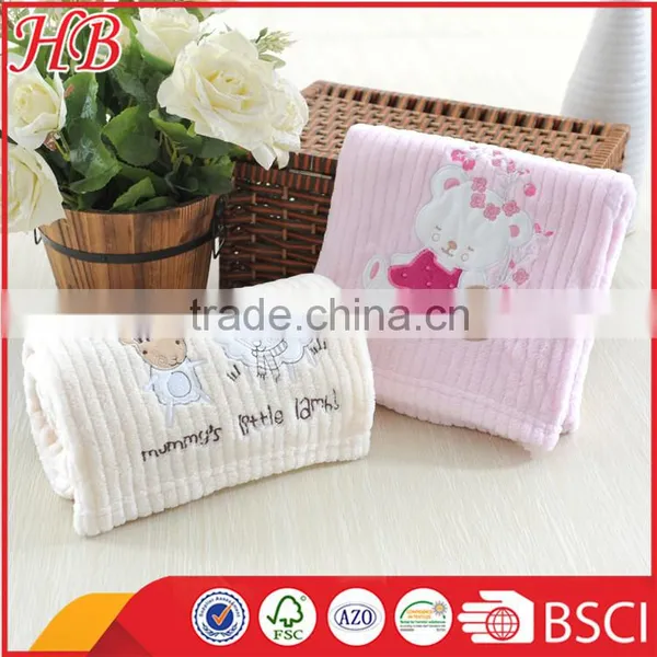 Embroidered Coral Fleece Baby Blanket With Rib photo-4