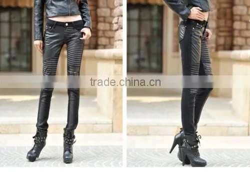 Sexy Women's Jeans Leather Detail Skinny Stretch Fashion Casual Pants Denim photo-3