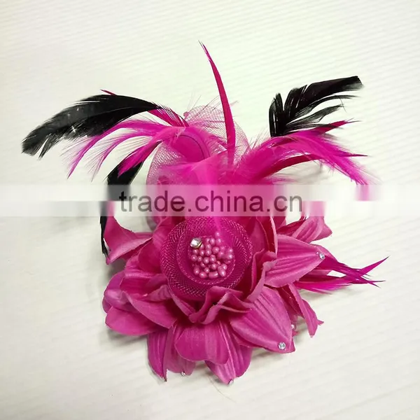 Colorful Artificial Fabric and Feather Flower Brooch photo-2