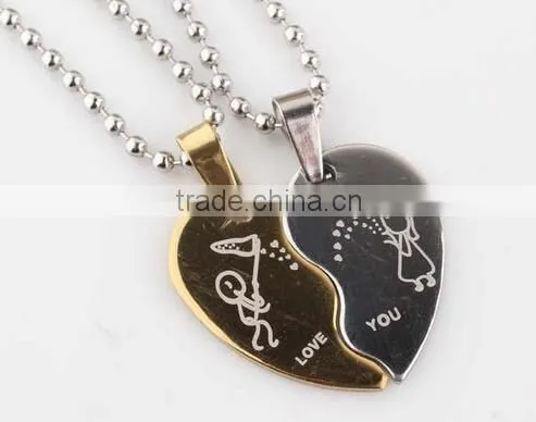 Two Pieces One Pair Stainless Steel Broken Heart Couple Love Pendant Necklace Set For Friend photo-4