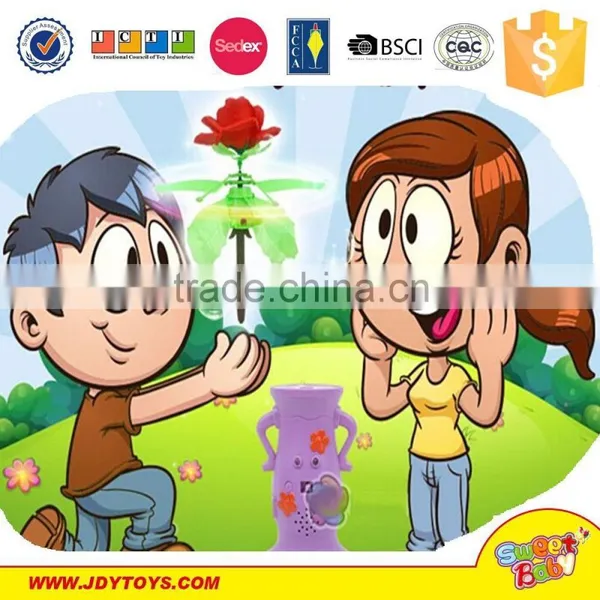 Newest Remote control hand sensor intellisense express your love flying rose flower valentine gift toy with light and music