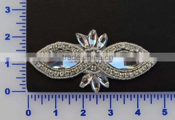 Bridal Trimmings Clear Crystal Rhinestone Applique With Pearls Hotfix for Wedding Dress Accessory photo-2