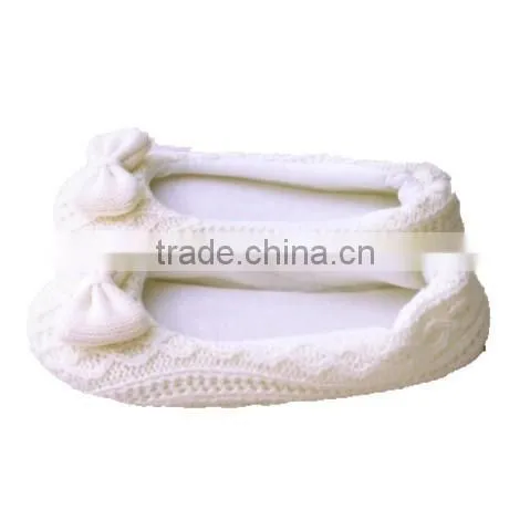 Knitted Fabric Upper White Ballet Dance Shoe With Bowknot photo-3