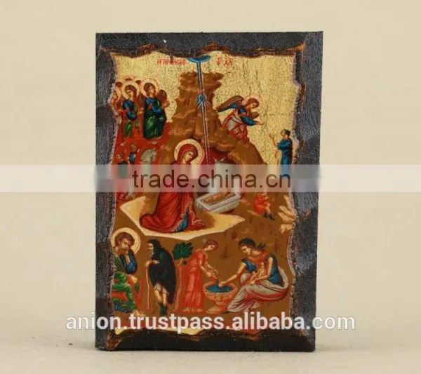 Greek & Russian Orthodox Wooden Icon. Jesus Birth. Small Size. photo-2