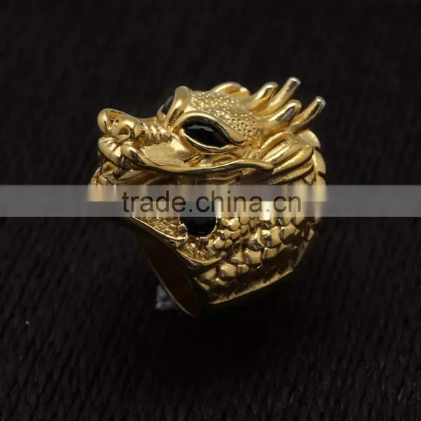 Crystal Stainless Steel Gold Plated Eternity Rings Huge Dragon Head Design Finger Ring Most Popular photo-3