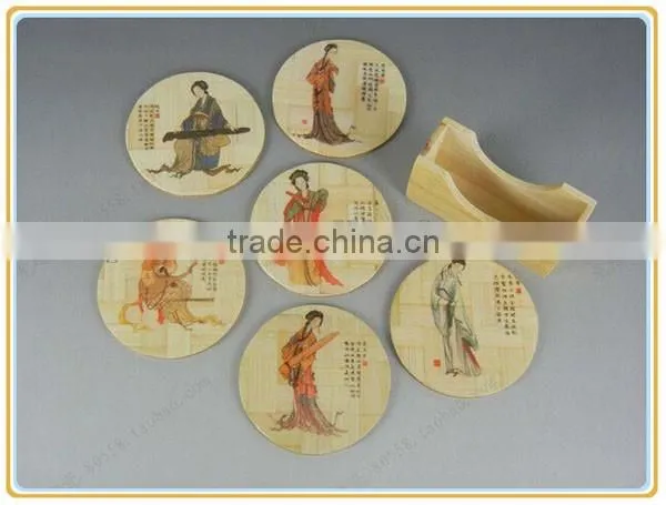 Classical Chinese Bamboo Cup Mat, Round Bamboo Table Mat. photo-2