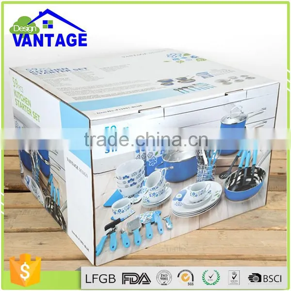59 Pcs Hot Blue Cooking Pot and Pan Stainless Steel Non-stick Ceramic Cookware photo-6