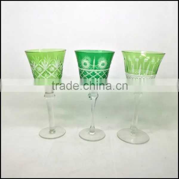 6 oz -12 oz Green Series Hand Cut Home Daily Used Wine Glass With Polished Blue Stem photo-6