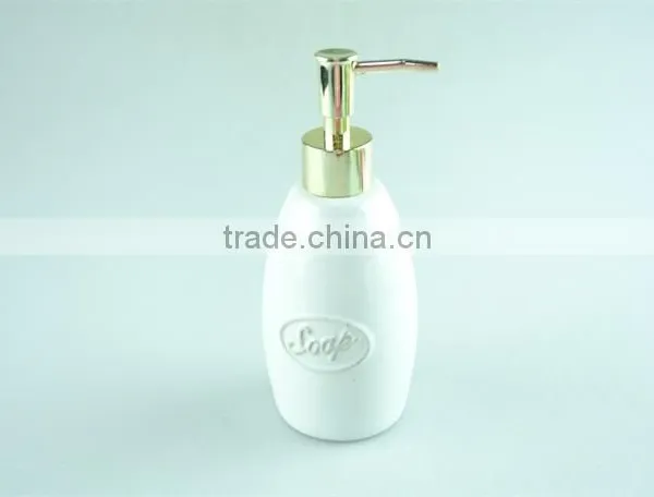 Ceramic Bathroom Vanity Set 2 /lotion Dispenser & Tumbler, Gold Dispenser photo-3