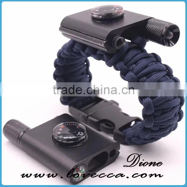 Outdoor Emergency First Aid Tool Kit Thermometer Firestarter Buckle Paracord Bracelet With LED Light photo-5