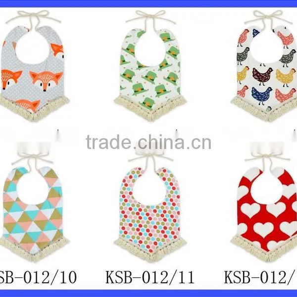 100% Cotton Baby Dribble Bibs Strape Adjustable Tassel Fringe Cotton Bibs photo-6