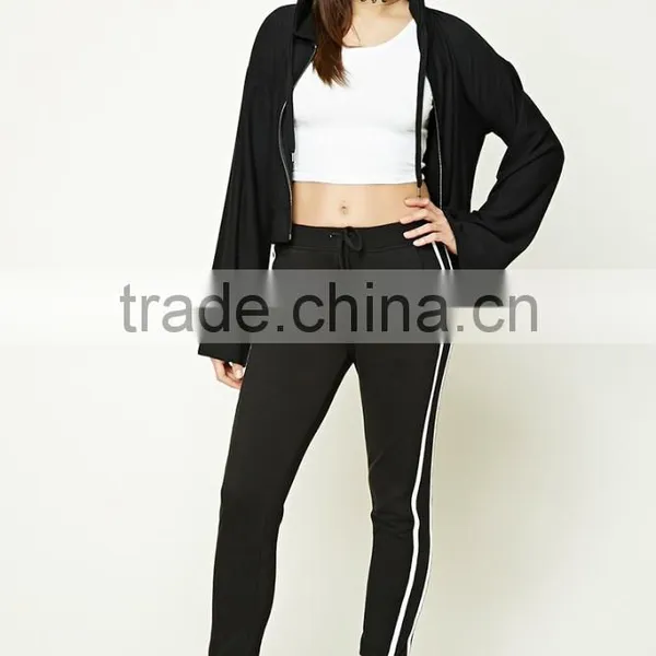 New Products 2017 Black Jacket Women Zip-Up Bell-Sleeve 92 Polyester 8 Spandex Fabric Cropped Zips Hoodie photo-5