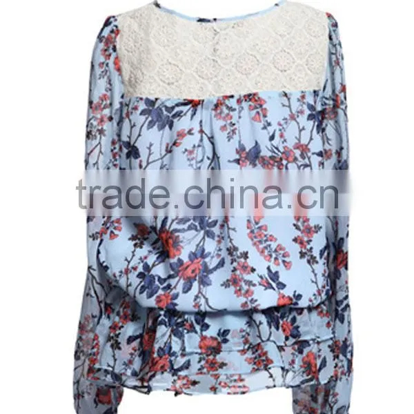 Newest Styles Women's Long Sleeve Peplum Models of Blouse in Chiffon photo-2