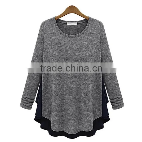 Competitive Price Good Quality Factory Direct Contrast Color Round Neck Asymmetrical Women Different Types of Blouse Designs photo-2