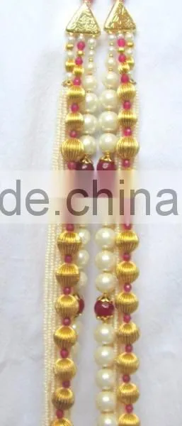 LONG Gold Plated Pearl Beads Necklace EARRING Set photo-3