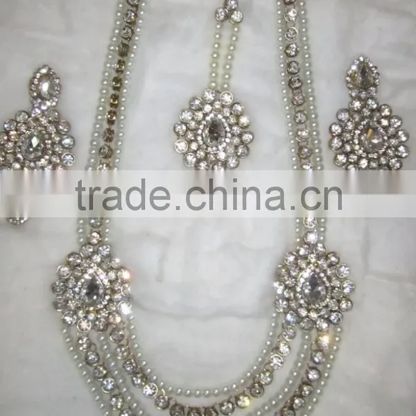 PEARL Gold Plated LONG Necklace EARRING Set photo-2