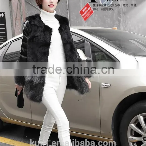 2016 Luxury Genuine Natural Fox Fur Coat Jacket Rabbit Fur Patchwork Winter Women Fur Leather Outerwear Coats Plus Size photo-5