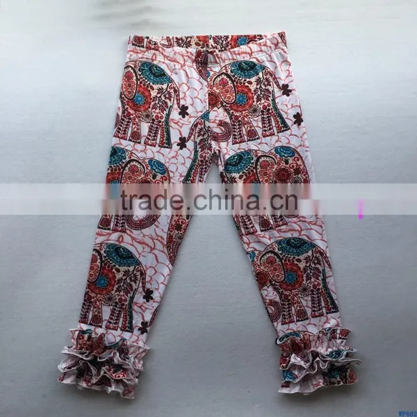 Autumn Hot Sale Boutique Adults Women Clothes Icing Leggings Cotton Knitted Trousers Girls Elephant Print Ruffled Long Pants