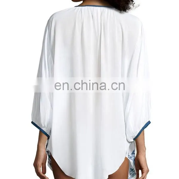 CHEFON Long Sleeve Vintage Women White Cotton Embroidery Blouses photo-2