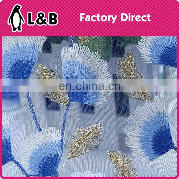 Fabric Lace Cord Flower Blue Embroidered Bridal Lace Fabric Dubai photo-3