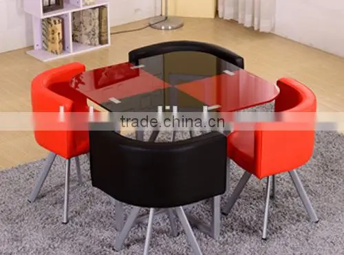 1+4 Square Glass Table Set Small Meeting Tables Dinning Talbes and Chair photo-3