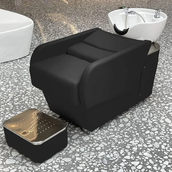 Japanese Shampoo Barber Chair With Ceramic Basin Hydraulic Lift Half Lying 300kg Capacity photo-3